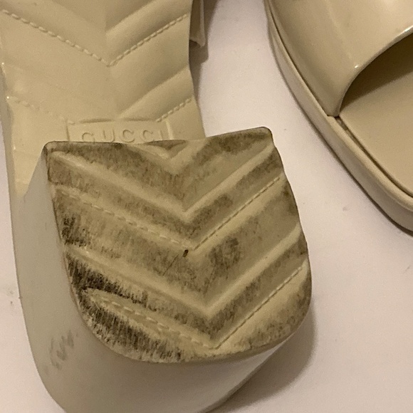 Gucci Rubber Slides Block Heel Sandals Putty Color Size 10 - Picture 10 of 12